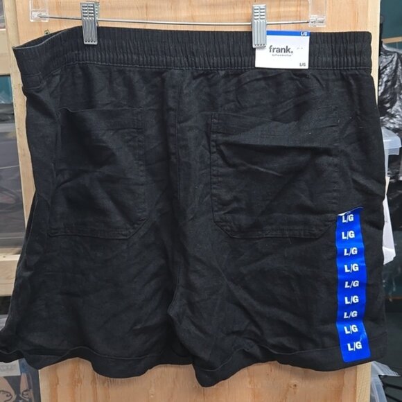 Frank & Oak Size L Black Linen Blend High Waisted Pull On Shorts - Picture 3 of 9